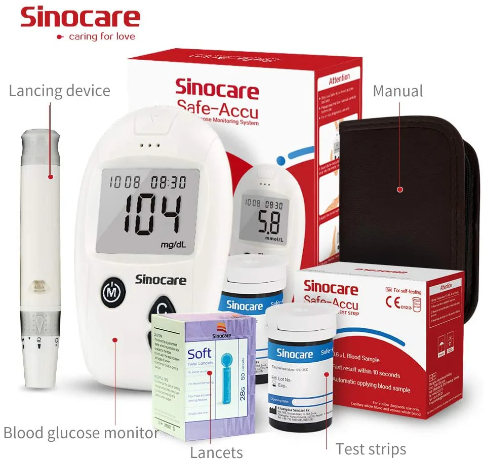 Sinocare Safe Accu, Glucometro tiras mas lancetas
